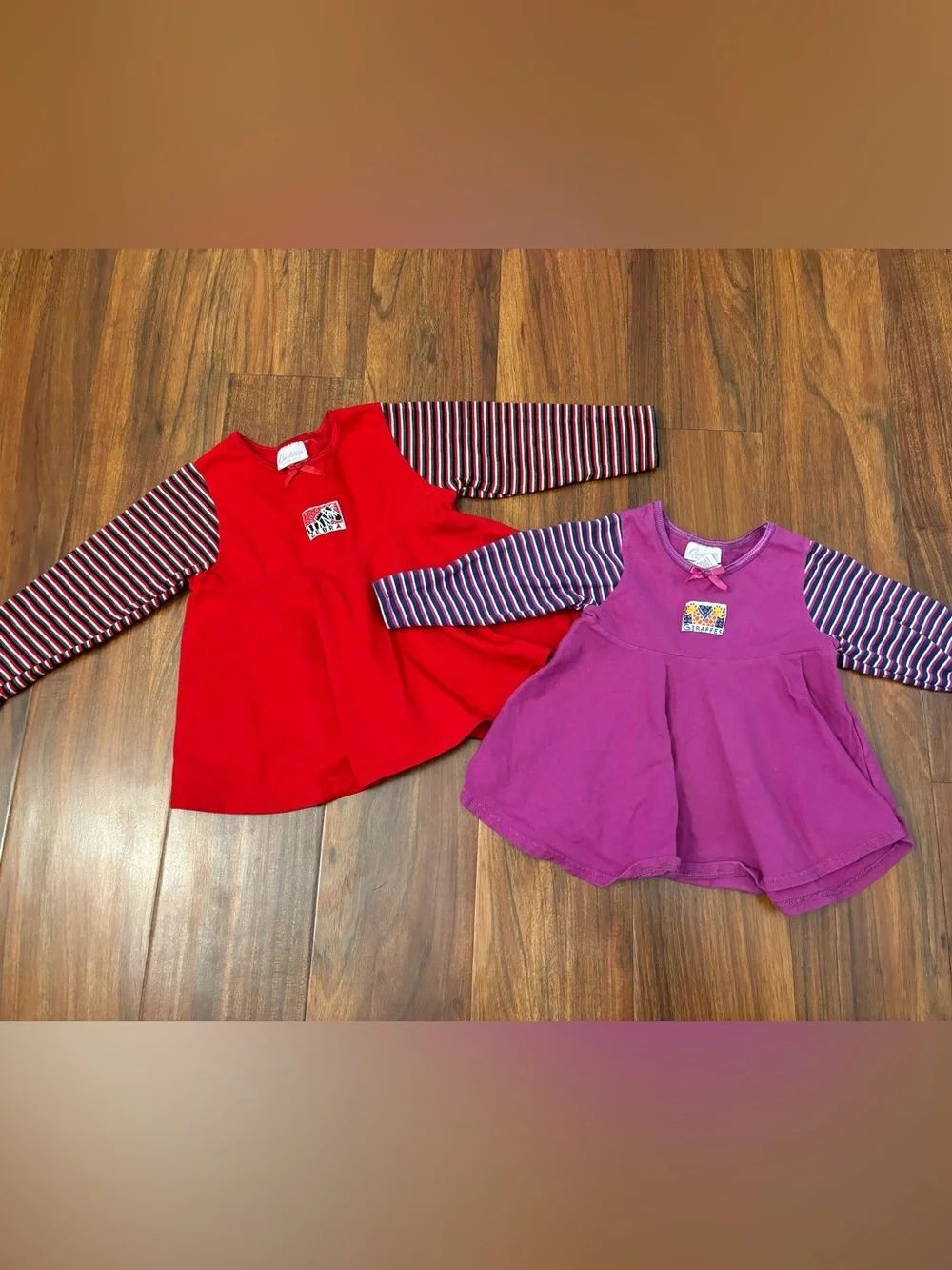Carters 2 Vintage Zebra Giraffe Red & Purple Stripe Long Sleeve Shirts